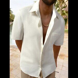 Men'S Textured Short Sleeve Shirt, Men Summer Apparel